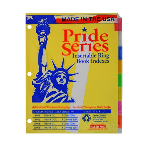 Kleer-Fax Pride 8.5"x11" Insertable Ring Book Indexes 8 Tab Assorted Colors - SafeSavings