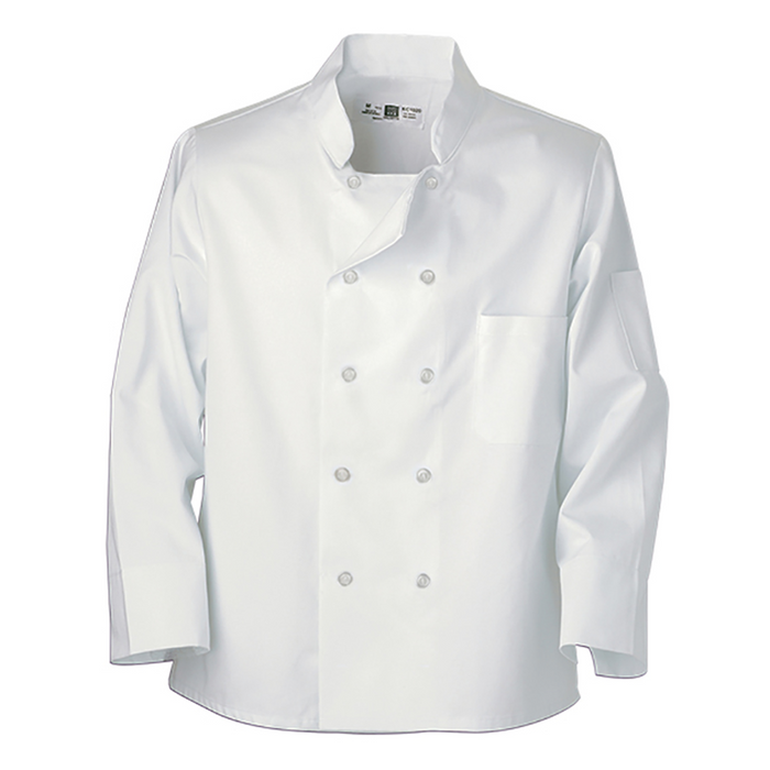 Best Textiles 100% Polyester Basic Pearl Button Double-Breasted White Unisex Chef Jacket