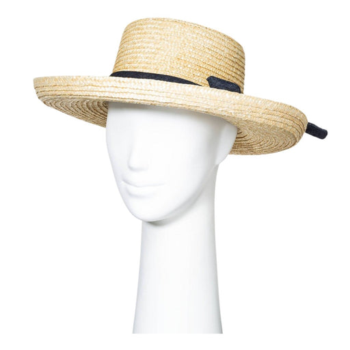 A New Day Women's Wheat Straw Kettle Hat with Denim Bow - SafeSavings