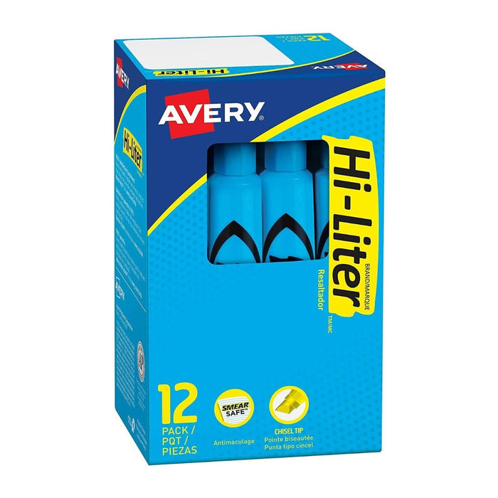Avery Hi-Liter Bulk Light Blue Chisel Tip Highlighter 12-Pack - SafeSavings