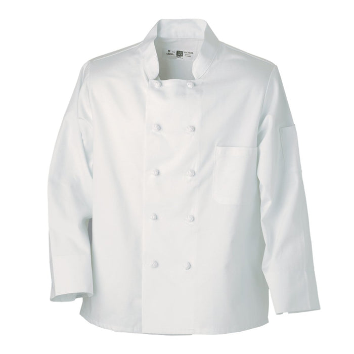 Best Textiles 100% Polyester Basic Double Knot Double-Breasted White Unisex Chef Jacket - SafeSavings