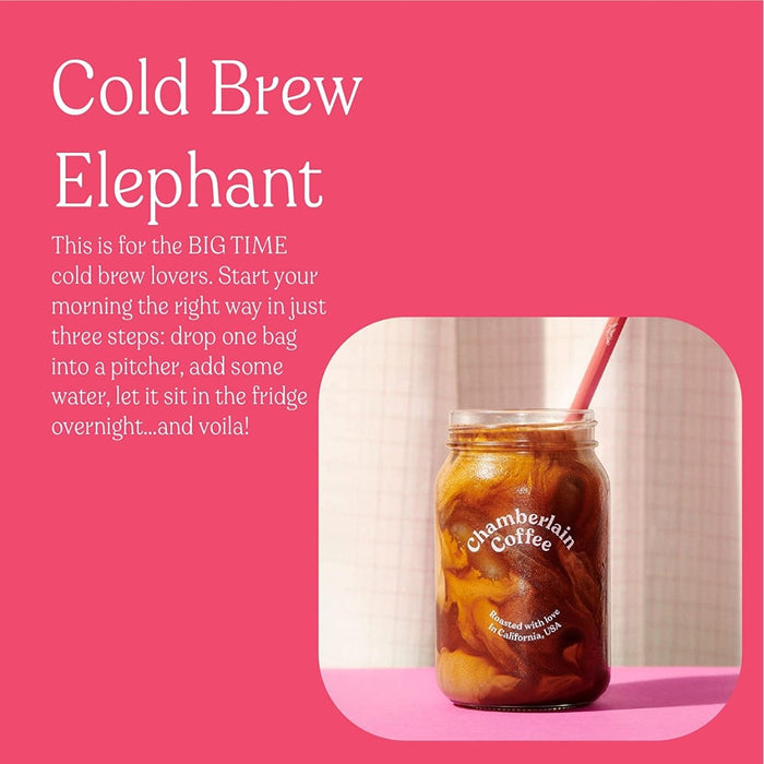 Chamberlain Coffee Cold Brew Elephant Blend Organic Coffee XL Cold Brew Bags 8.5 oz. - SafeSavings