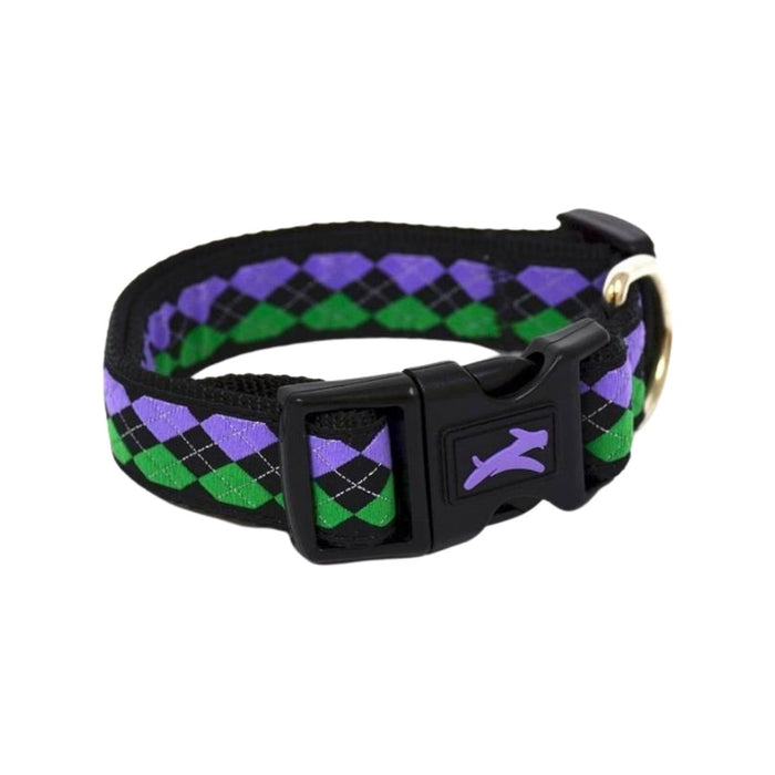 Jump Nylon Clip Collar Argyle Purple & Green 9-13in - Best By
