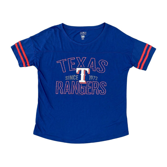 MLB Texas Rangers Baseball Women's Navy-Blue Rounded T-Shirt - SafeSavings