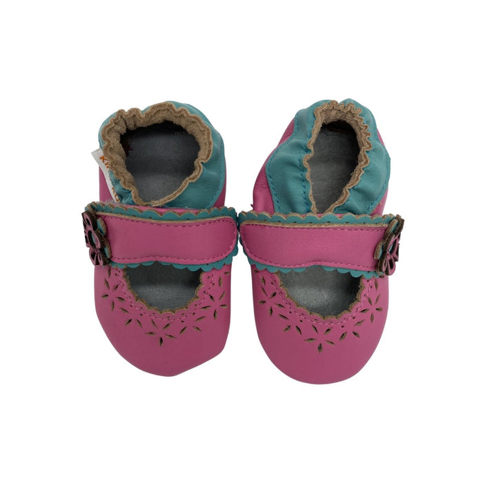 Momo Baby Boys Soft Sole Leather Baby Shoes Pink/turquoise Flower - SafeSavings