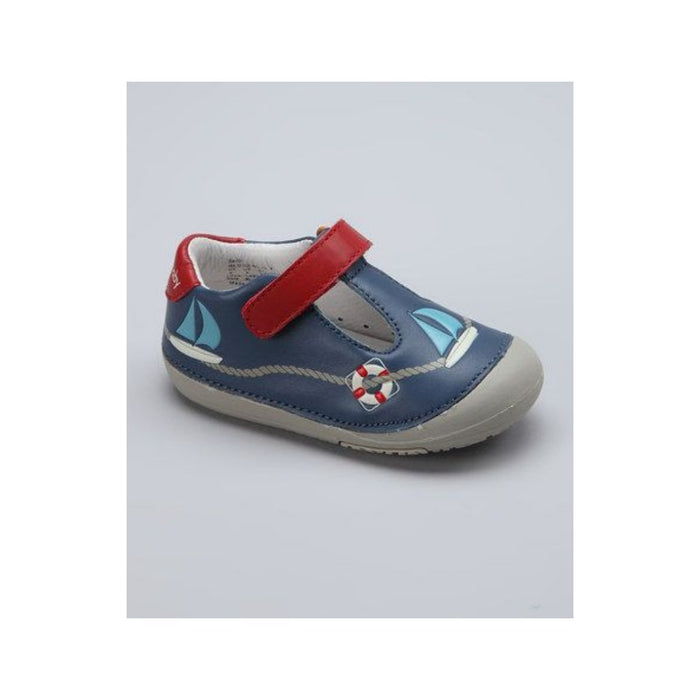 Momo Baby Boys T-Strap Navy Sailor Leather Shoe - SafeSavings