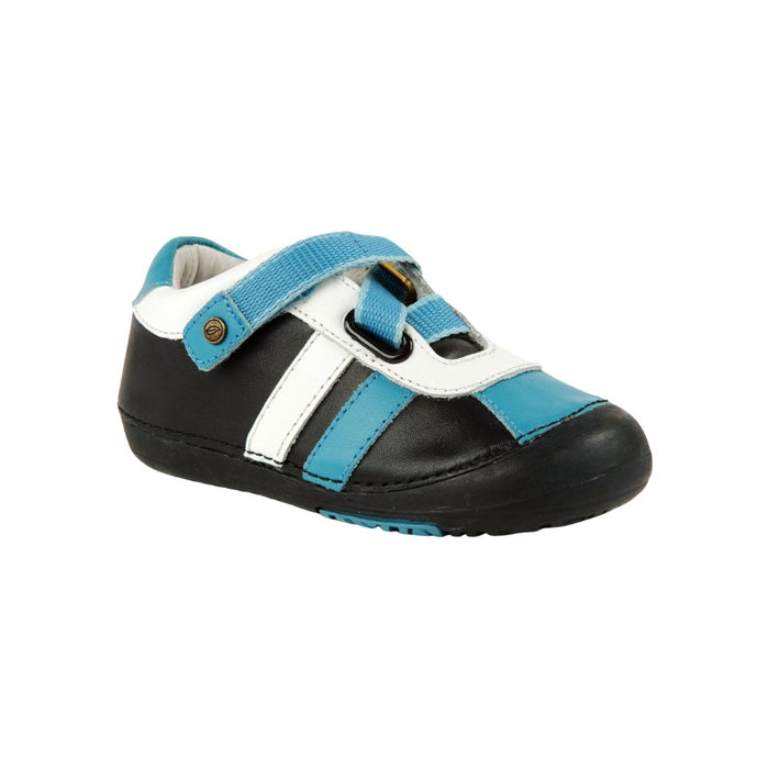 Momo Baby Boys Z-Strap Black/Blue Leather Shoe - SafeSavings