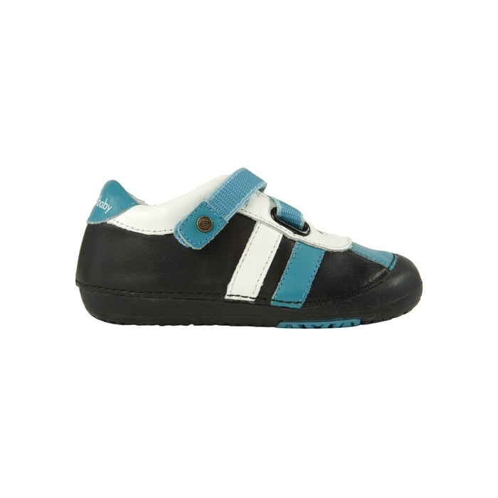 Momo Baby Boys Z-Strap Black/Blue Leather Shoe - SafeSavings