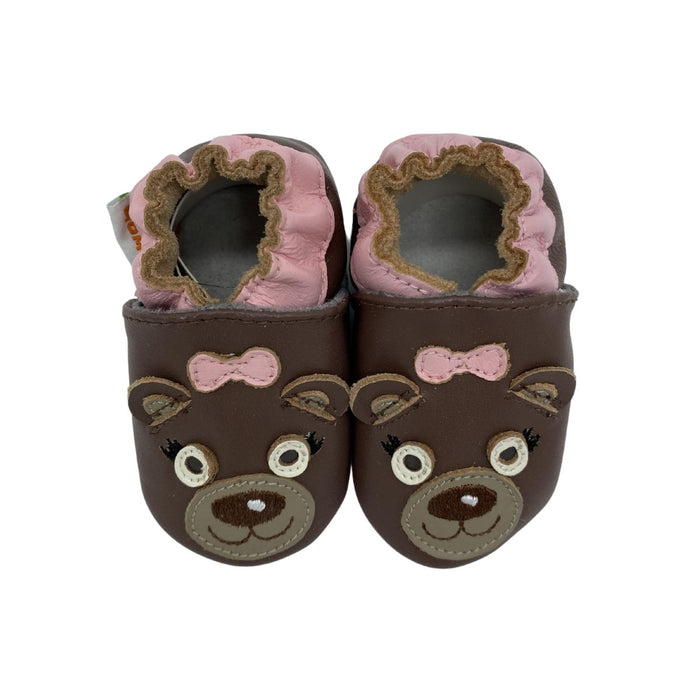 Momo Baby Girls Soft Sole Leather Baby Shoes Brown Bear - SafeSavings