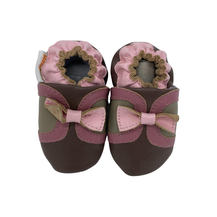 Momo Baby Girls Soft Sole Leather Baby Shoes Brown Bow - SafeSavings