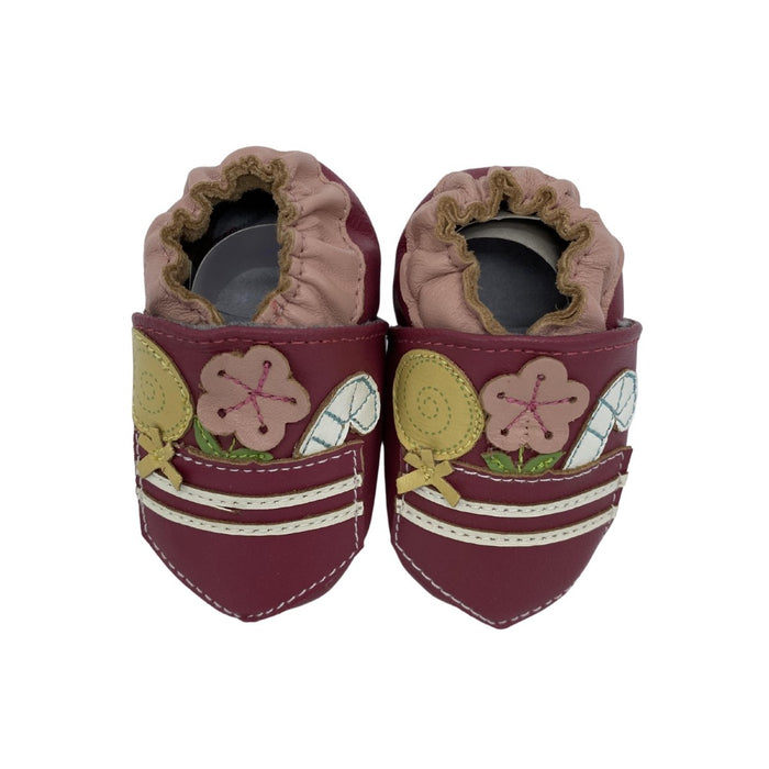 Momo Baby Girls Soft Sole Leather Baby Shoes Pink Flower - SafeSavings