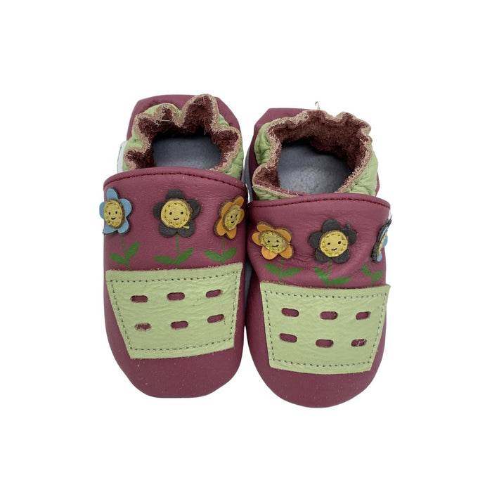 Momo Baby Girls Soft Sole Leather Baby Shoes Pink & Green Flower - SafeSavings