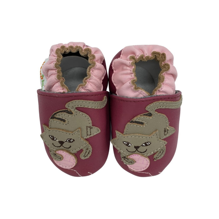 Momo Baby Girls Soft Sole Leather Baby Shoes Red Cat - SafeSavings
