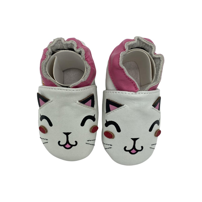 Momo Baby Girls Soft Sole Leather Baby Shoes White Kitten - SafeSavings