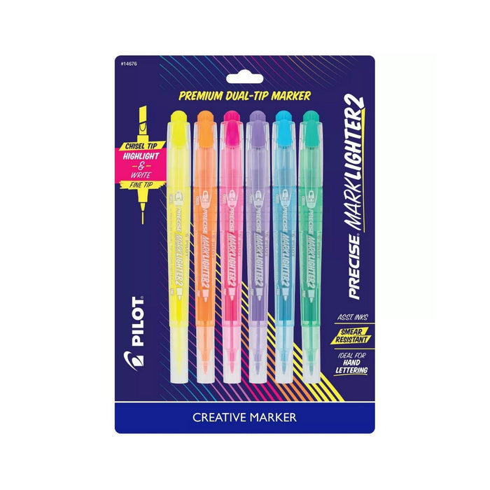 Pilot Precise Marklighter2 Dual Tip Markers Assorted Colors 6pk - Best By