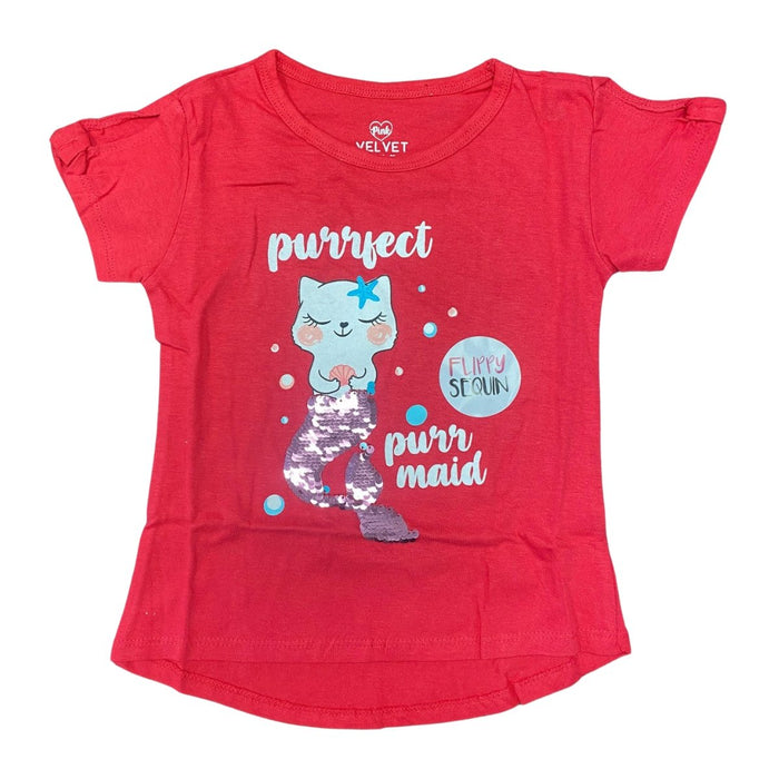 PINK VELVET Girl's Purrfect Purr-Maid Raspberry T-Shirt with Sequin Design - SafeSavings