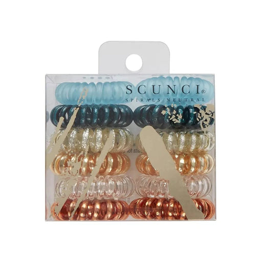 Scunci Small Glitter Spirals Blue/Tan 12-Pack - SafeSavings