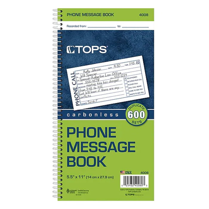 TOPS Phone Message Forms Book Carbonless Duplicate 2.75 x 5 In. - SafeSavings