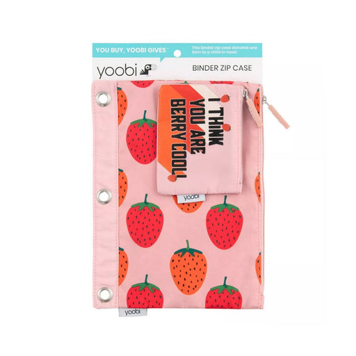Yoobi Binder Zip Pencil Case Set Pink Strawberries - Best By