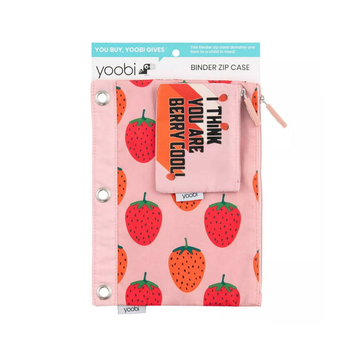 Yoobi Binder Zip Pencil Case Pink Strawberries and Coin Purse